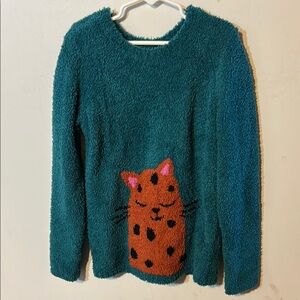 Cozy Teal Cat Sweater